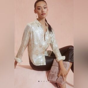 Pilcro Shrunk n Sequin Blouse in Ivory - size XS